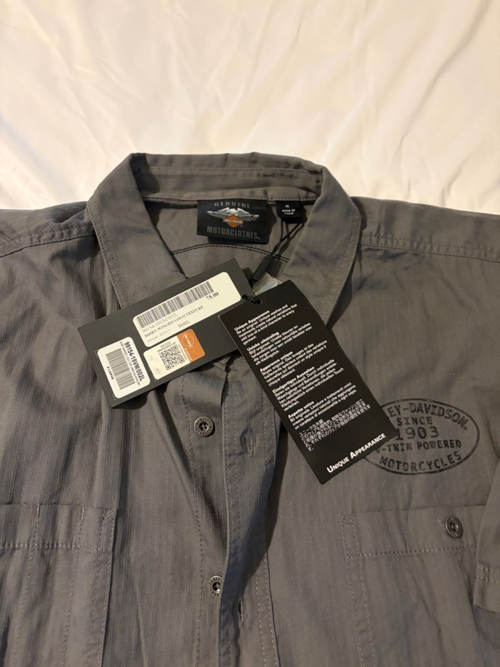 Harley-Davidson Men's Short Sleeve Button-Up Shirt - Charcoal - Picture 2 of 3